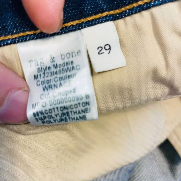 Rag & Bone Jeans Fit 2 Slim Mens Sz 29 Fits 32x34 Dark Blue Whiskering USA - Picture 12 of 14